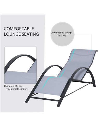 Outsunny 3 Pieces Lounge Chair Set Garden Outdoor Recliner Sunbathing Chair with Table, Light Grey 84B-570LG