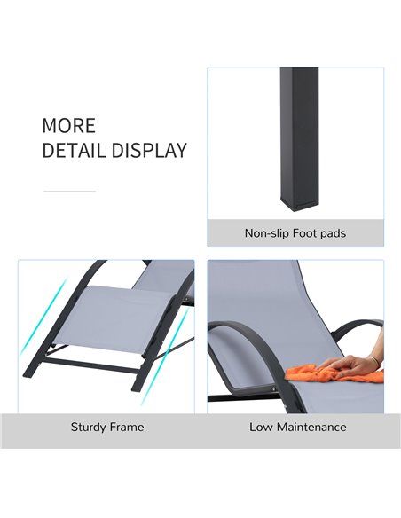 Outsunny 3 Pieces Lounge Chair Set Garden Outdoor Recliner Sunbathing Chair with Table, Light Grey 84B-570LG - pic 63332 | FastDaddyshop