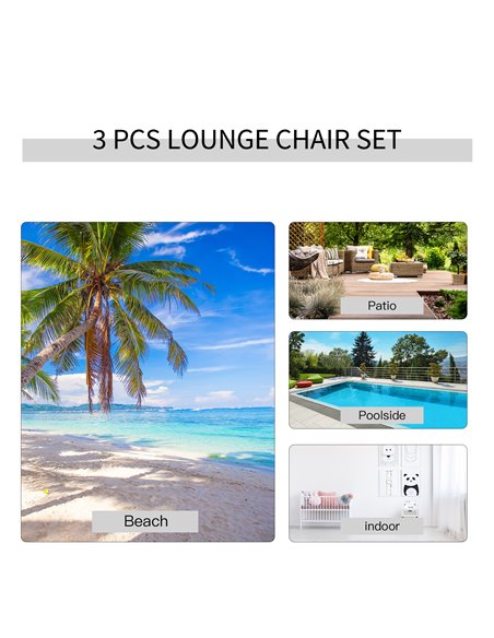 Outsunny 3 Pieces Lounge Chair Set Garden Outdoor Recliner Sunbathing Chair with Table, Light Grey 84B-570LG - pic 63333 | FastDaddyshop