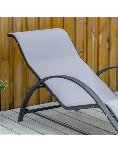 Outsunny 3 Pieces Lounge Chair Set Garden Outdoor Recliner Sunbathing Chair with Table, Light Grey 84B-570LG