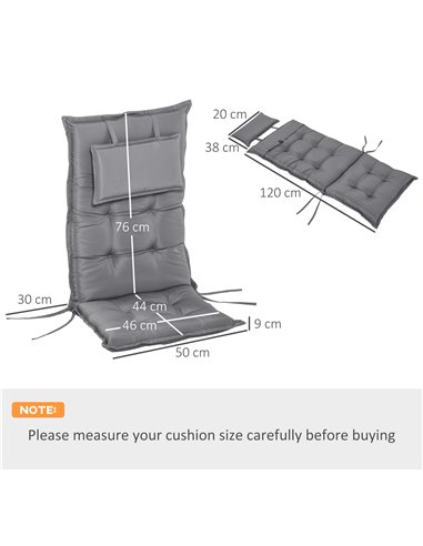 Outsunny Set of 2 Outdoor Chair Cushions, High Back Padded Patio Chair with Pillow for Indoor and Outdoor Use,20L x 50W x 9D cm 