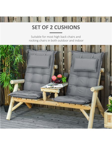 Outsunny Set of 2 Outdoor Chair Cushions, High Back Padded Patio Chair with Pillow for Indoor and Outdoor Use,20L x 50W x 9D cm  - pic 63339 | FastDaddyshop