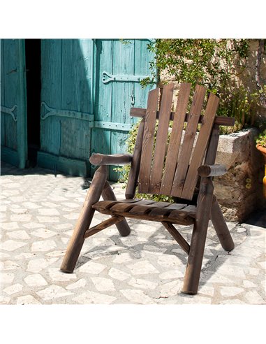 Outsunny Adirondack Chair with Ergonomic Design, Wooden Garden Patio Furniture for Lounging and Relaxing, Carbonised Colour 84B-