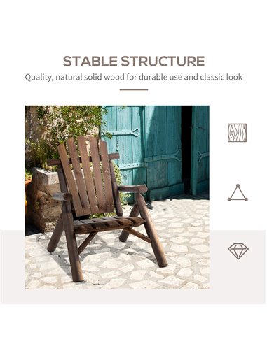 Outsunny Adirondack Chair with Ergonomic Design, Wooden Garden Patio Furniture for Lounging and Relaxing, Carbonised Colour 84B-
