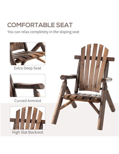 Outsunny Adirondack Chair with Ergonomic Design, Wooden Garden Patio Furniture for Lounging and Relaxing, Carbonised Colour 84B-