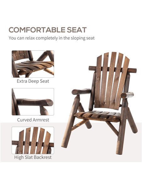 Outsunny Adirondack Chair with Ergonomic Design, Wooden Garden Patio Furniture for Lounging and Relaxing, Carbonised Colour 84B- - pic 63349 | FastDaddyshop