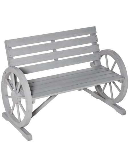 Outsunny 2 Seater Garden Bench Outdoor Garden Armrest Chair with Wooden Cart Wagon Wheel Rustic High Back Grey 84B-183CG - pic 63354 | FastDaddyshop