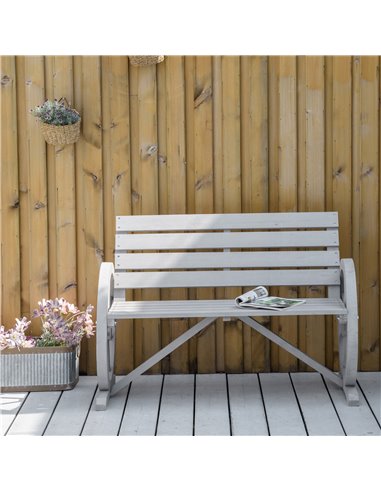 Outsunny 2 Seater Garden Bench Outdoor Garden Armrest Chair with Wooden Cart Wagon Wheel Rustic High Back Grey 84B-183CG