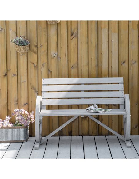 Outsunny 2 Seater Garden Bench Outdoor Garden Armrest Chair with Wooden Cart Wagon Wheel Rustic High Back Grey 84B-183CG - pic 63355 | FastDaddyshop