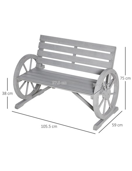 Outsunny 2 Seater Garden Bench Outdoor Garden Armrest Chair with Wooden Cart Wagon Wheel Rustic High Back Grey 84B-183CG - pic 63356 | FastDaddyshop