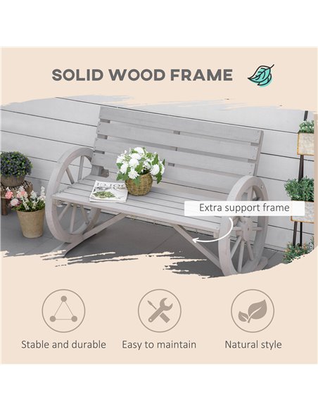 Outsunny 2 Seater Garden Bench Outdoor Garden Armrest Chair with Wooden Cart Wagon Wheel Rustic High Back Grey 84B-183CG - pic 63357 | FastDaddyshop