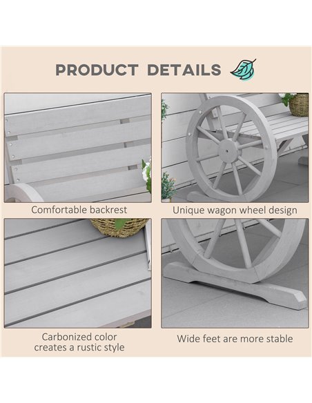 Outsunny 2 Seater Garden Bench Outdoor Garden Armrest Chair with Wooden Cart Wagon Wheel Rustic High Back Grey 84B-183CG - pic 63358 | FastDaddyshop