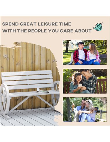 Outsunny 2 Seater Garden Bench Outdoor Garden Armrest Chair with Wooden Cart Wagon Wheel Rustic High Back Grey 84B-183CG
