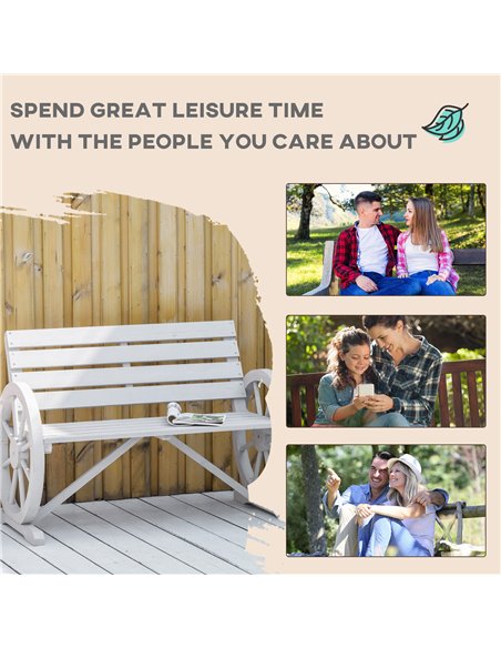 Outsunny 2 Seater Garden Bench Outdoor Garden Armrest Chair with Wooden Cart Wagon Wheel Rustic High Back Grey 84B-183CG - pic 63360 | FastDaddyshop
