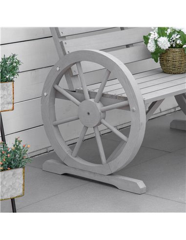 Outsunny 2 Seater Garden Bench Outdoor Garden Armrest Chair with Wooden Cart Wagon Wheel Rustic High Back Grey 84B-183CG
