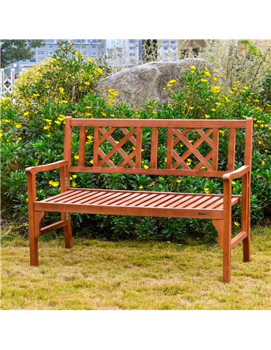 Outsunny Foldable Garden Bench, 2-Seater Patio Wooden Bench, Loveseat Chair with Backrest and Armrest for Patio, Porch or Balcon