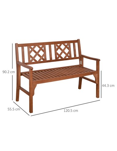 Outsunny Foldable Garden Bench, 2-Seater Patio Wooden Bench, Loveseat Chair with Backrest and Armrest for Patio, Porch or Balcon