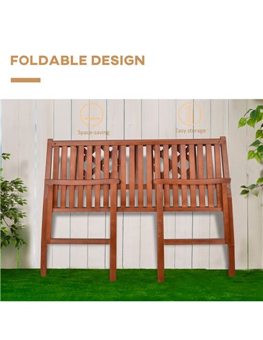 Outsunny Foldable Garden Bench, 2-Seater Patio Wooden Bench, Loveseat Chair with Backrest and Armrest for Patio, Porch or Balcon