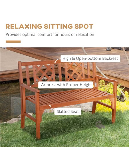 Outsunny Foldable Garden Bench, 2-Seater Patio Wooden Bench, Loveseat Chair with Backrest and Armrest for Patio, Porch or Balcon - pic 63369 | FastDaddyshop