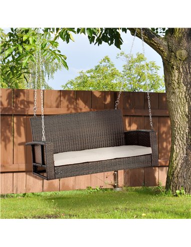 Outsunny 2-Person Wicker Hanging Loveseat, Porch Swing Bench, Outdoor Chair with Cushions, Cream White 867-025V70CW