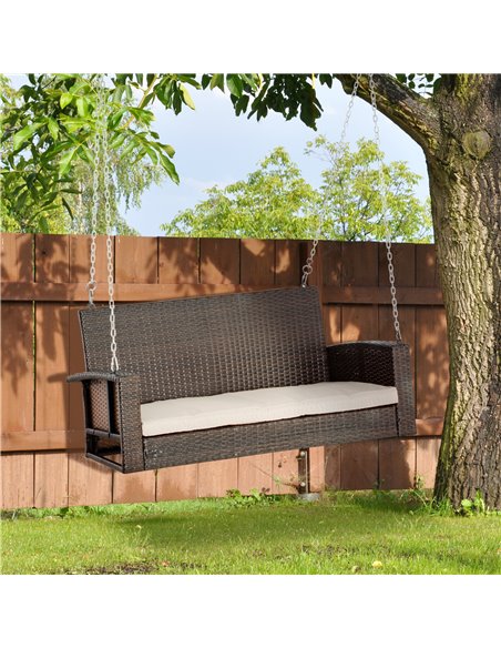 Outsunny 2-Person Wicker Hanging Loveseat, Porch Swing Bench, Outdoor Chair with Cushions, Cream White 867-025V70CW - pic 63373 | FastDaddyshop