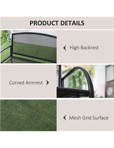Outsunny 2-Seater Metal Outdoor Bench, Loveseat Chair, Patio, Park, Porch, Lawn Furniture, Grey 84B-825