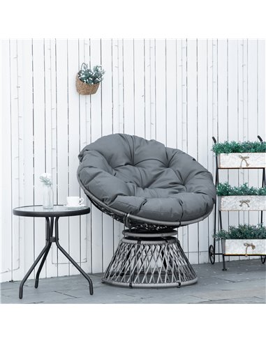 Outsunny 360° Swivel Rattan Papasan Moon Bowl Chair Round Lounge Garden Wicker Basket Seat with Padded Cushion Oversized for Out