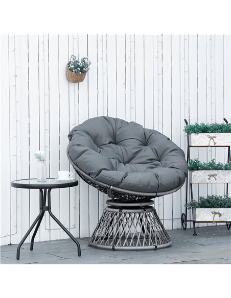 Outsunny 360° Swivel Rattan Papasan Moon Bowl Chair Round Lounge Garden Wicker Basket Seat with Padded Cushion Oversized for Out - pic 63409 | FastDaddyshop