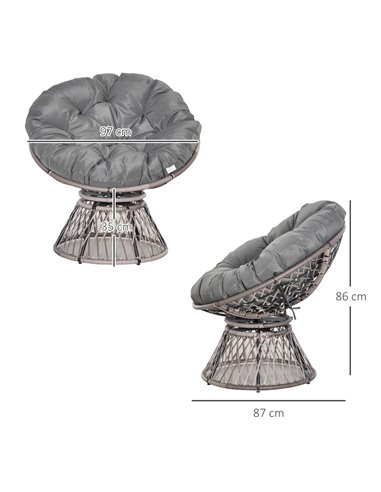 Outsunny 360° Swivel Rattan Papasan Moon Bowl Chair Round Lounge Garden Wicker Basket Seat with Padded Cushion Oversized for Out