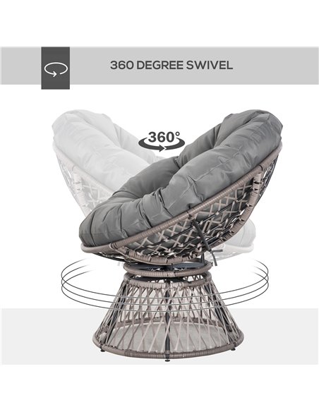 Outsunny 360° Swivel Rattan Papasan Moon Bowl Chair Round Lounge Garden Wicker Basket Seat with Padded Cushion Oversized for Out - pic 63411 | FastDaddyshop