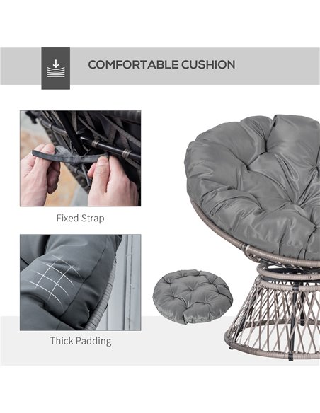 Outsunny 360° Swivel Rattan Papasan Moon Bowl Chair Round Lounge Garden Wicker Basket Seat with Padded Cushion Oversized for Out - pic 63412 | FastDaddyshop