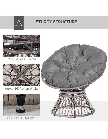 Outsunny 360° Swivel Rattan Papasan Moon Bowl Chair Round Lounge Garden Wicker Basket Seat with Padded Cushion Oversized for Out - pic 63413 | FastDaddyshop