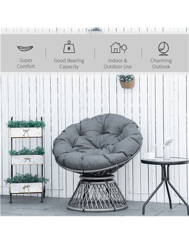Outsunny 360° Swivel Rattan Papasan Moon Bowl Chair Round Lounge Garden Wicker Basket Seat with Padded Cushion Oversized for Out