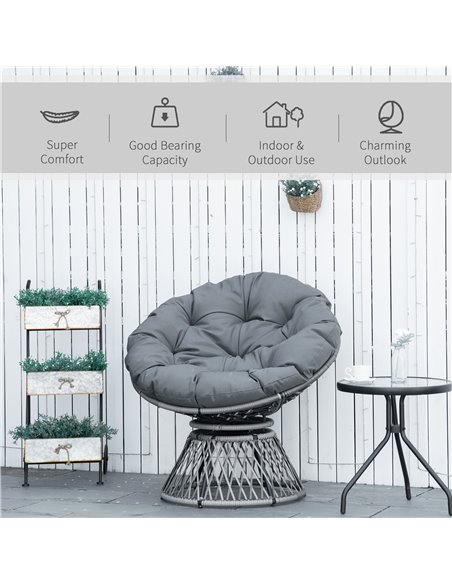 Outsunny 360° Swivel Rattan Papasan Moon Bowl Chair Round Lounge Garden Wicker Basket Seat with Padded Cushion Oversized for Out - pic 63414 | FastDaddyshop