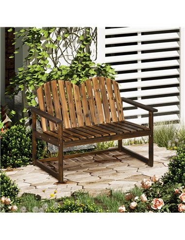 Outsunny Outdoor Wooden Garden Bench, Patio Loveseat Chair with Slatted Backrest and Smooth Armrests for Two People, for Yard La