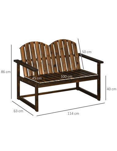 Outsunny Outdoor Wooden Garden Bench, Patio Loveseat Chair with Slatted Backrest and Smooth Armrests for Two People, for Yard La