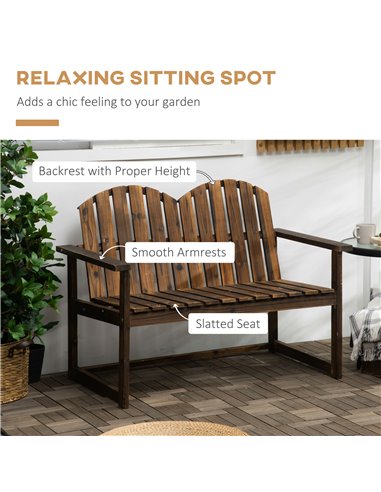 Outsunny Outdoor Wooden Garden Bench, Patio Loveseat Chair with Slatted Backrest and Smooth Armrests for Two People, for Yard La