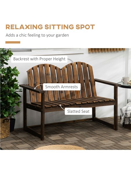 Outsunny Outdoor Wooden Garden Bench, Patio Loveseat Chair with Slatted Backrest and Smooth Armrests for Two People, for Yard La - pic 63447 | FastDaddyshop