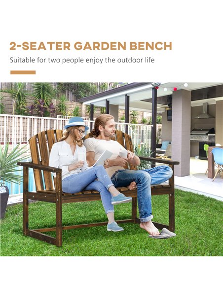 Outsunny Outdoor Wooden Garden Bench, Patio Loveseat Chair with Slatted Backrest and Smooth Armrests for Two People, for Yard La - pic 63448 | FastDaddyshop