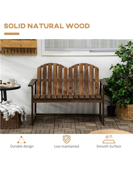 Outsunny Outdoor Wooden Garden Bench, Patio Loveseat Chair with Slatted Backrest and Smooth Armrests for Two People, for Yard La - pic 63449 | FastDaddyshop