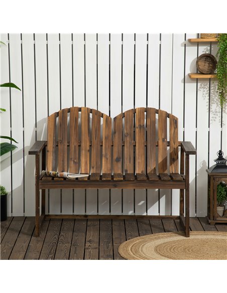 Outsunny Outdoor Wooden Garden Bench, Patio Loveseat Chair with Slatted Backrest and Smooth Armrests for Two People, for Yard La - pic 63450 | FastDaddyshop