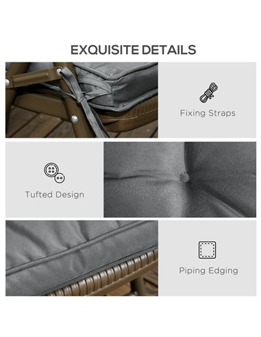 Outsunny Replacement Garden Seat Cushion, 40 x 40cm, Comfortable with Ties for Dining Chairs, Grey 84G-017V70GY