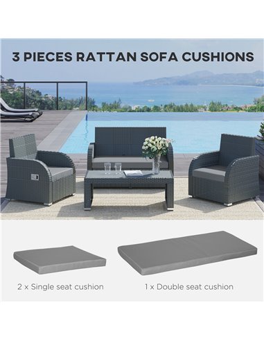 Outsunny Garden Seat Cushion Pads for Rattan Chairs, 3 Piece Patio Furniture Cushions, Dark Grey 84B-865V70CG