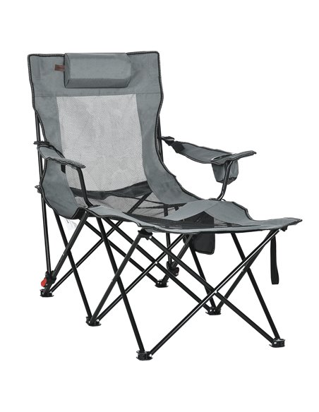 Outsunny Reclining Garden Chair, Foldable with Footrest, Adjustable Backrest, Headrest, Cup Holder, Carry Bag, Grey 84G-152V00GY - pic 63489 | FastDaddyshop