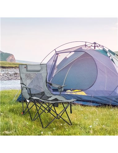 Outsunny Reclining Garden Chair, Foldable with Footrest, Adjustable Backrest, Headrest, Cup Holder, Carry Bag, Grey 84G-152V00GY