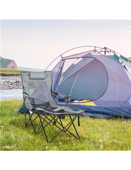 Outsunny Reclining Garden Chair, Foldable with Footrest, Adjustable Backrest, Headrest, Cup Holder, Carry Bag, Grey 84G-152V00GY - pic 63490 | FastDaddyshop