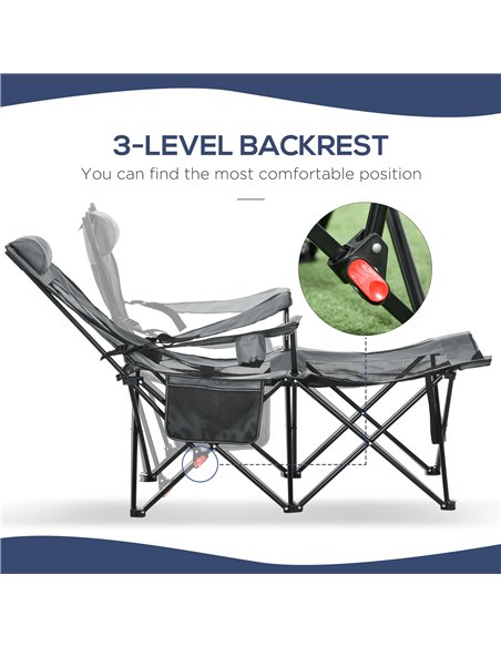 Outsunny Reclining Garden Chair, Foldable with Footrest, Adjustable Backrest, Headrest, Cup Holder, Carry Bag, Grey 84G-152V00GY - pic 63493 | FastDaddyshop