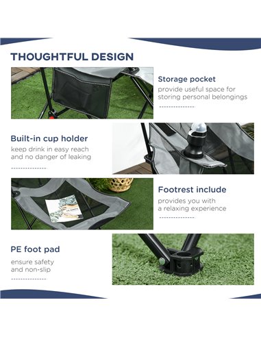 Outsunny Reclining Garden Chair, Foldable with Footrest, Adjustable Backrest, Headrest, Cup Holder, Carry Bag, Grey 84G-152V00GY