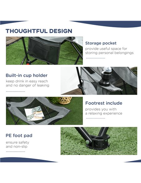 Outsunny Reclining Garden Chair, Foldable with Footrest, Adjustable Backrest, Headrest, Cup Holder, Carry Bag, Grey 84G-152V00GY - pic 63494 | FastDaddyshop