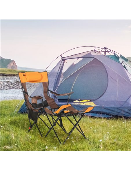 Outsunny Foldable Reclining Garden Chairs with Footrest and Adjustable Backrest, Portable Camping Chair with Headrest, Cup Holde - pic 63499 | FastDaddyshop